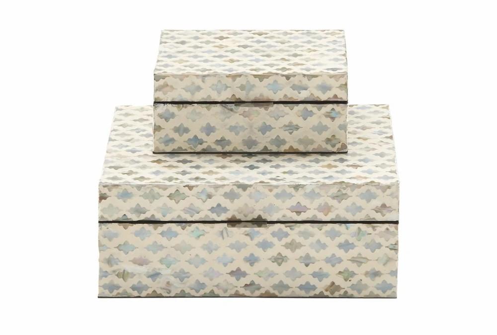 Decorative Boxes | White 5 Inch Wood Mop Inlay Box Set Of 2 Decor Decorative Boxes