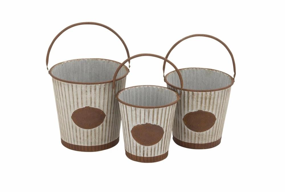 Planters | Silver Tin Planter Set Of 3 Decor Planters