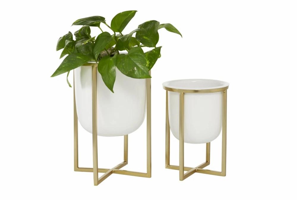 Planters | White Iron Planter Set Of 2 Decor Planters