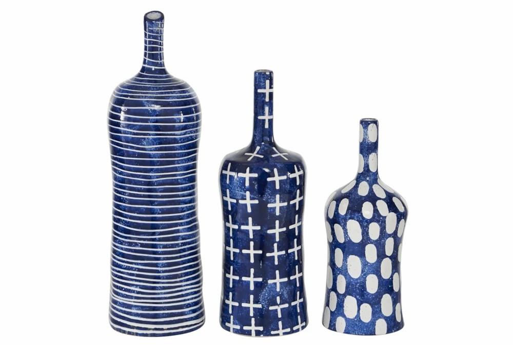 Vases | 19″, 15″, 12″ Blue White Modern Pattern Vases Set Of 3 Decor Vases