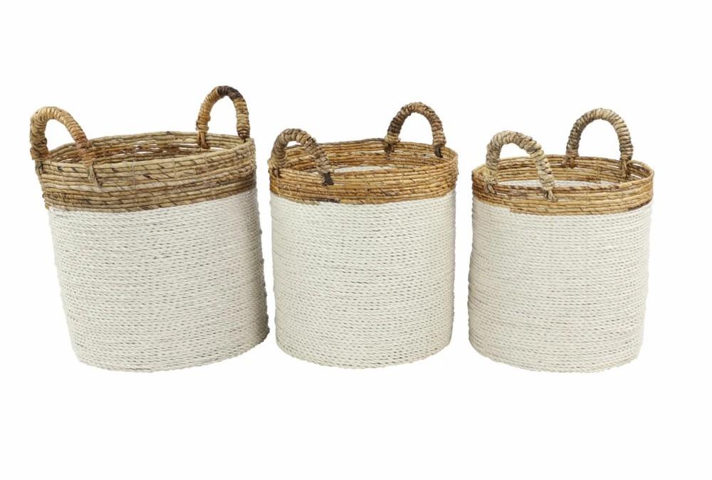 Baskets | White + Tan Wicker Set Of 3 Basket Baskets Baskets