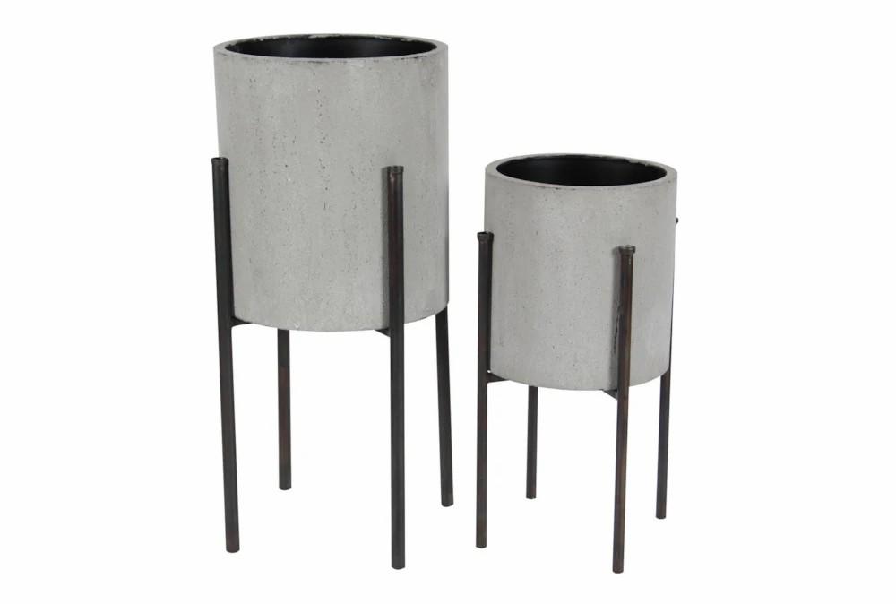 Planters | Grey 23 Inch Metal Planter Set Of 2 Decor Planters