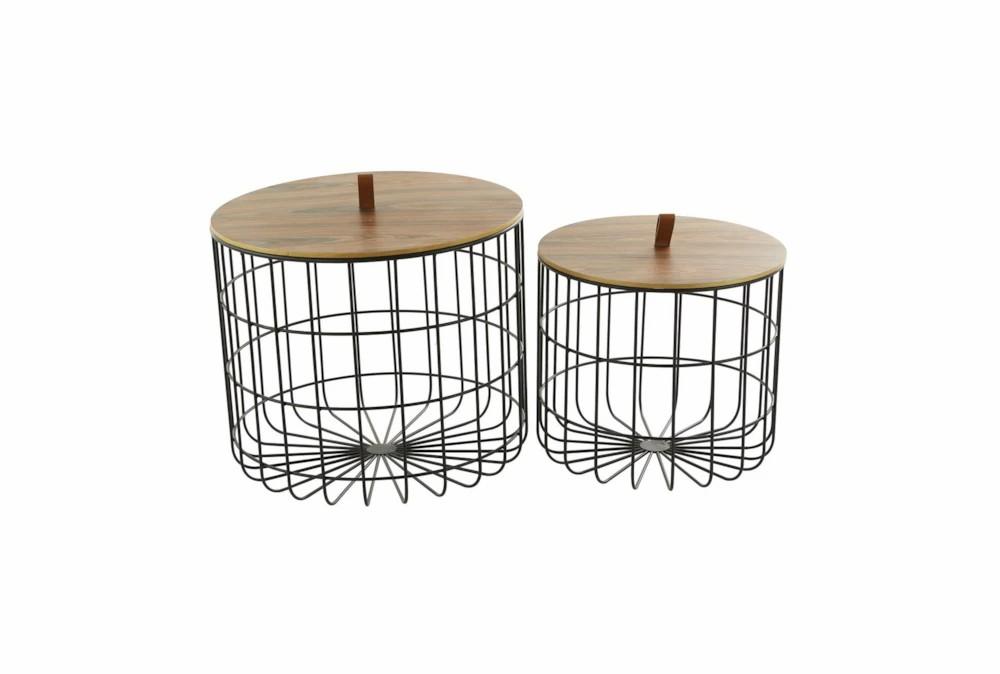 Baskets | 17″ + 20″ Brown Metal Grid + Wood Lid Storage Baskets Baskets Baskets