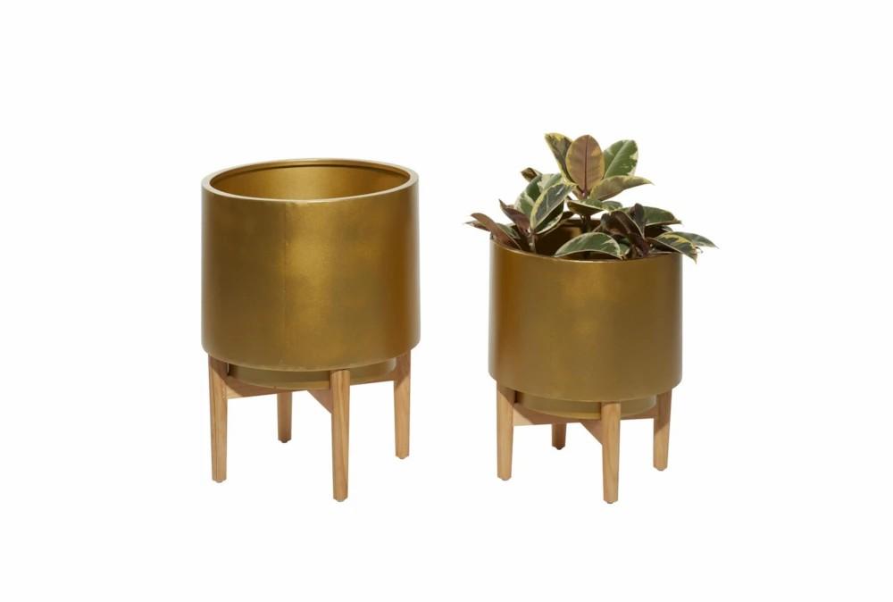 Planters | Gold Iron Planter Set Of 2 Decor Planters