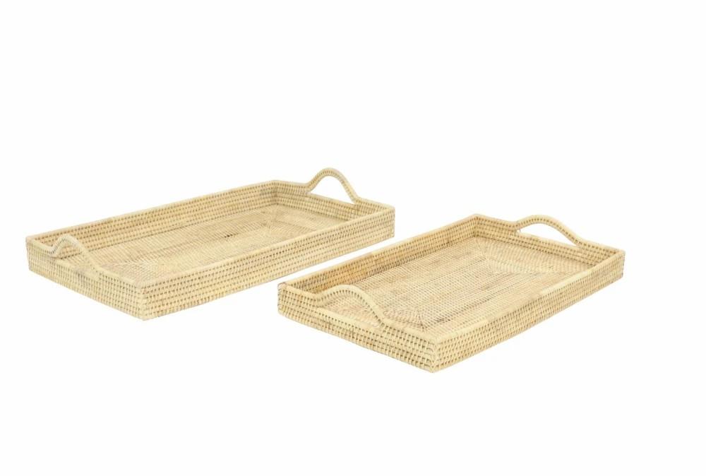 Trays | Set Of 2 Square Rattan Trays Decor Trays