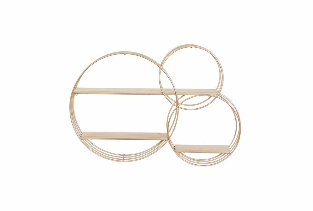 Wall Shelves | 26X37 Inch Gold Metal + Wood Multi Circle Wall Shelf Decor Wall Shelves