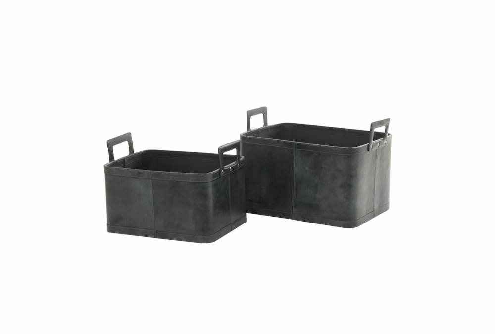 Decorative Boxes | Dark Blue Leather Rectangular Baskets Set Of 2 Decor Decorative Boxes