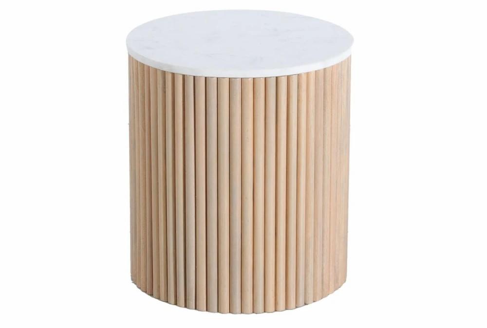 Elements | Reeded Mango Wood + Marble Top Accent Table Decor Elements