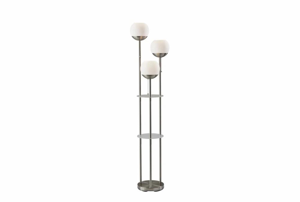 Floor Lamps | 63″ Brushed Silver Steel + White Glass E Light 2 Tier Shelf Floor Lamp Decor Floor Lamps