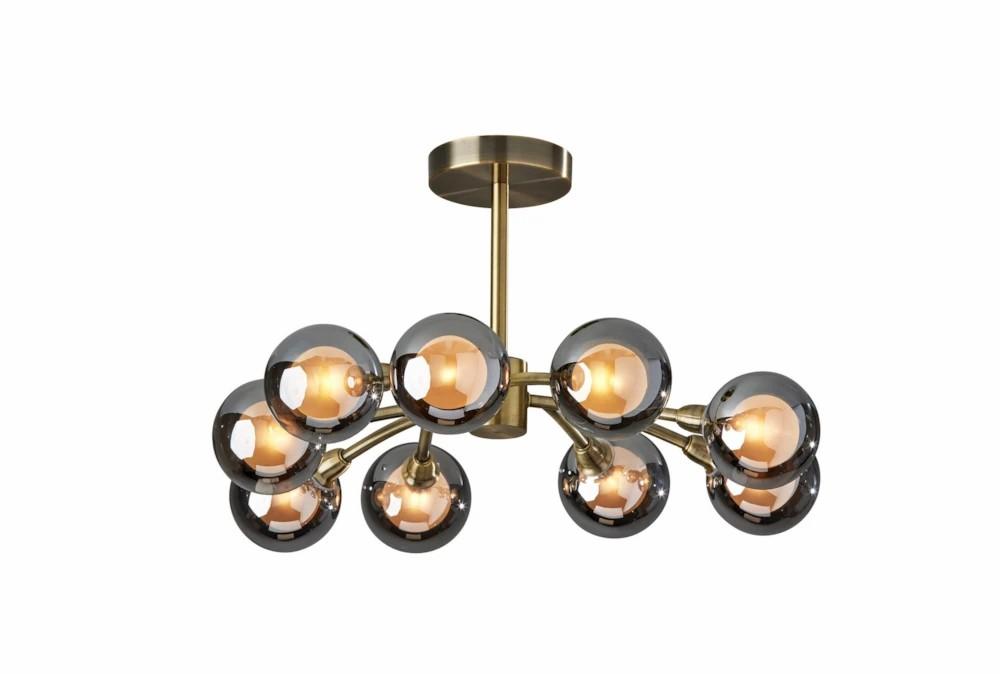 Chandeliers | 13X21 Antique Brass + Double Layer Glass 9 Light Sputnik Semi-Flush Mount Chandeliers